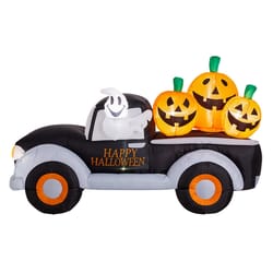 Glitzhome Warm White 57.95 in. LED Prelit Truck with Jack-O-Lantern Pumpkins Halloween Decor