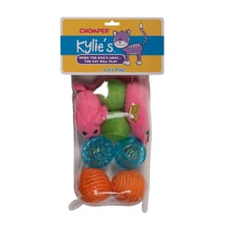 Chomper Kylies Brights Assorted Mouse and Ball Plush/Rubber Pet Toy Large 8 pc