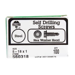 Hillman No. 8-18 X 1 in. L Hex Hex Washer Head Self- Drilling Screws 100 pk