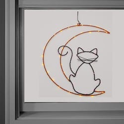 Celebrations Halloween Orange/Green 65 ct 14 in. LED Prelit Moon/Cat Hanging Decor