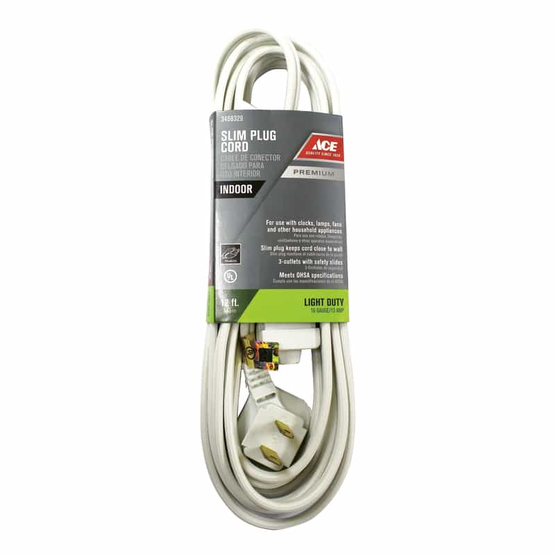 Ace Indoor 12 ft. L White Extension Cord Ace Hardware