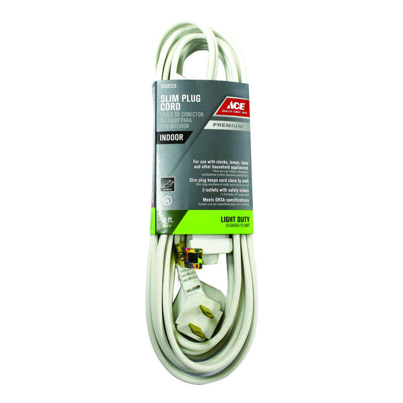 Ace Indoor 12 ft. L White Extension Cord Ace Hardware