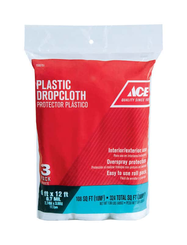 ACE 9 ft. W x 12 ft. L x 0.7 mil Plastic Drop Cloth 3 pk - Ace Hardware