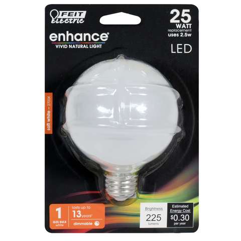 Feit Enhance G25 E26 (Medium) LED Bulb Soft White 25 Watt Equivalence 1 ...