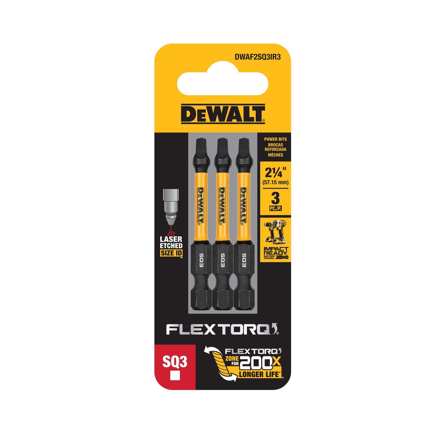 Photos - Drill Bit DeWALT FlexTorq Square #3 X 2.25 in. L Impact Driver Bit Set Steel 3 pc DW 