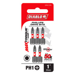 Diablo Phillips #1 X 1 in. L Driver Bit Black Oxide 5 pk