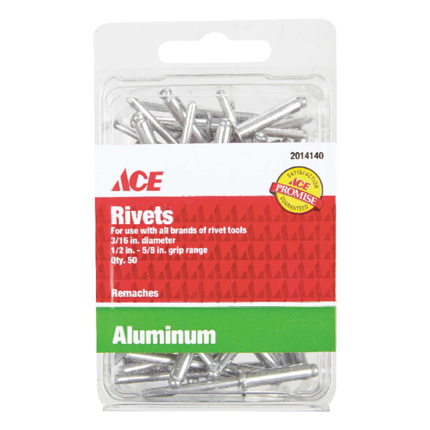 Ace 3/16 in. Dia. x 5/8 in. Aluminum Rivets Silver 50 pk Ace Hardware