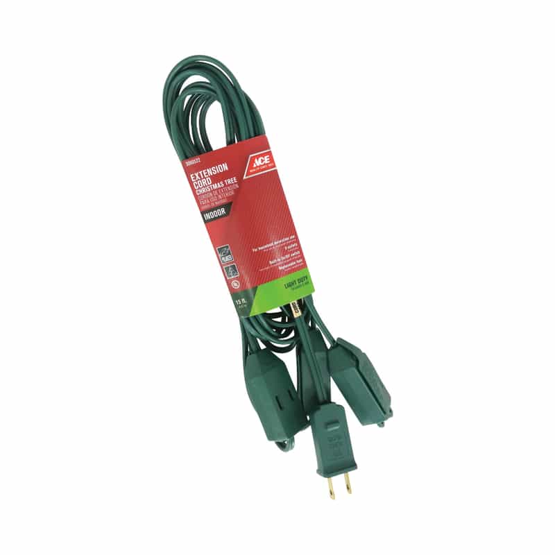 Ace Indoor 15 ft. L Green Extension Cord 18/2 SPT2 Ace Hardware