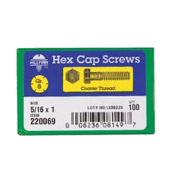 HILLMAN 5/16 in. D X 1 in. L Heat Treated Steel Hex Head Cap Screw 100 pk