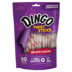 Dingo Twist Sticks All Size Dogs Adult Rawhide Twists Chicken 50 pk