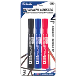 Bazic Products Assorted Chisel Tip Permanent Marker 3 pk