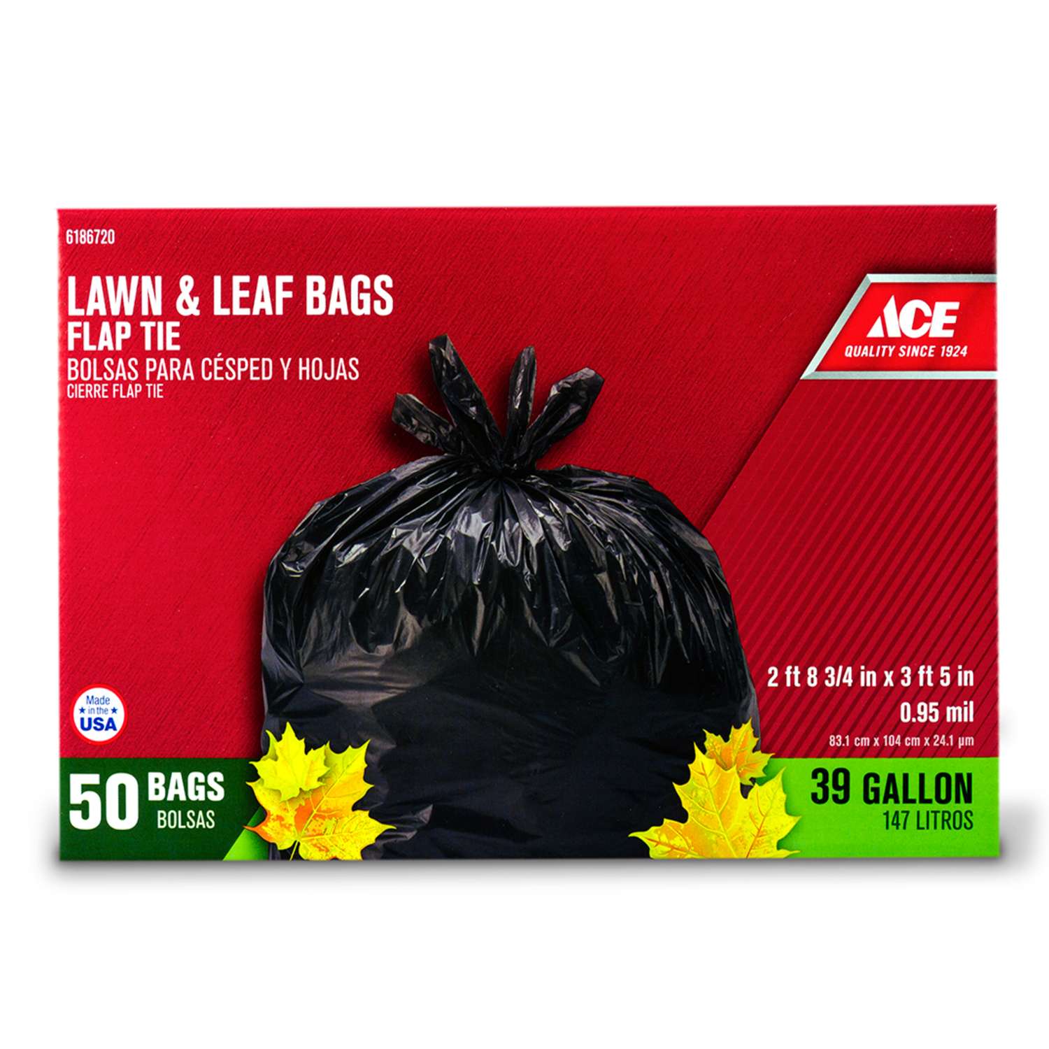 Ace 39 gal. Lawn and Leaf Bags Flap Tie 50 pk Ace Hardware