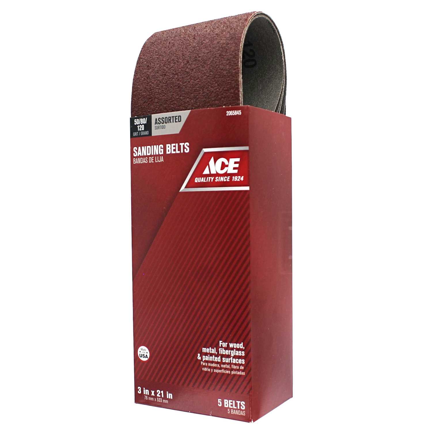 Ace 21 in. L x 3 in. W Aluminum Oxide Sanding Belt Assorted 5 pc. Ace