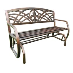 Leigh Country Brown Steel Fleur De Lis Glider Bench 34 in. H X 27 in. L X 51 in. D