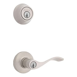 Kwikset SmartKey Security Balboa Satin Nickel Deadbolt and Entry Door Knob KW1 2-3/4 in.