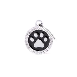 MyFamily Glam Black Paw Circle Strass Metal Dog Pet Tags Medium