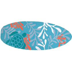 Jellybean 21 in. W X 54 in. L Multi-Color Surfboard - Turtle Polyester Accent Rug