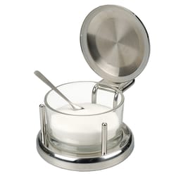 RSVP International Endurance Silver Glass/Stainless Steel Salt Bowl/Spoon 8 oz