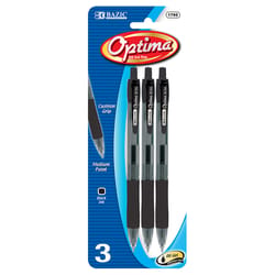 Bazic Products Optima Black Retractable Oil Gel Pen 3 pk