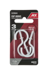 Ace Small White Steel 1.1875 in. L Cup Hook 20 lb 3 pk