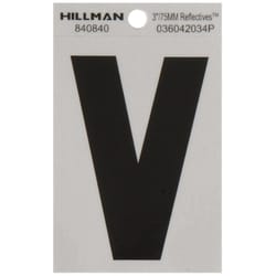 HILLMAN 3 in. Reflective Black Vinyl Self-Adhesive Letter V 1 pc