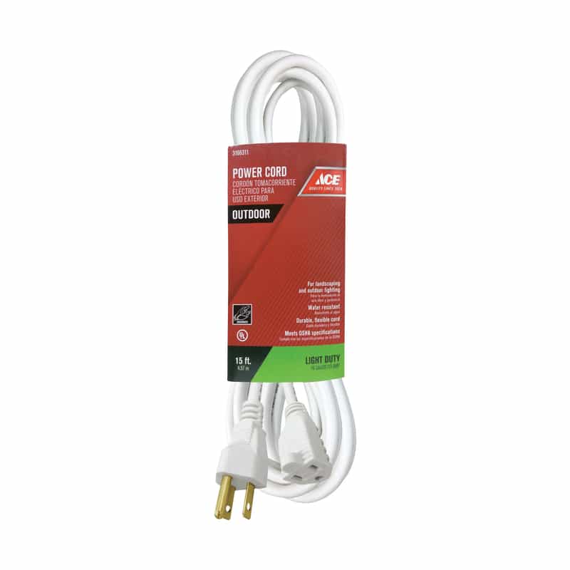 Ace Outdoor 15 ft. L White Extension Cord 16/3 SJTW Ace
