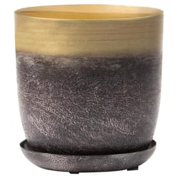 Chive Joe 5 in. D Metal Flower Pot Brown and Gold