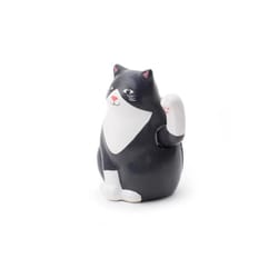 Kikkerland 4 in. H X 2 in. L Black/White Poly Resin Iconic Japanese Lucky Solar Cat Figurine