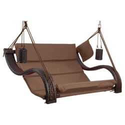 SoCo Swings Charleston 2 Person Black Wicker Hanging Swing Lounger Brown