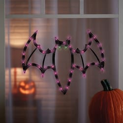 IG Design Green/Purple 18.5 in. Prelit Bat Silhouette Halloween Decor
