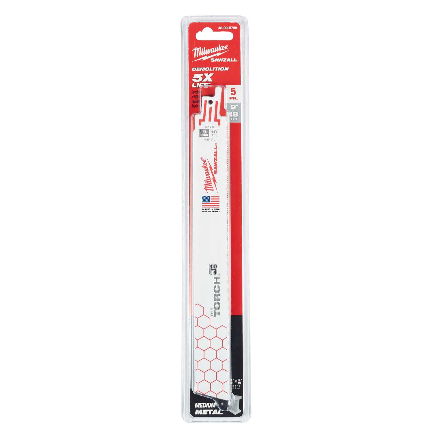 Milwaukee The Torch 9 in. BiMetal Reciprocating Saw Blade 18 TPI 5 pk