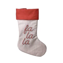 Celebrations Home Ivory and Red Red Striped Fa-la-la Stocking Indoor Christmas Decor 18 in.