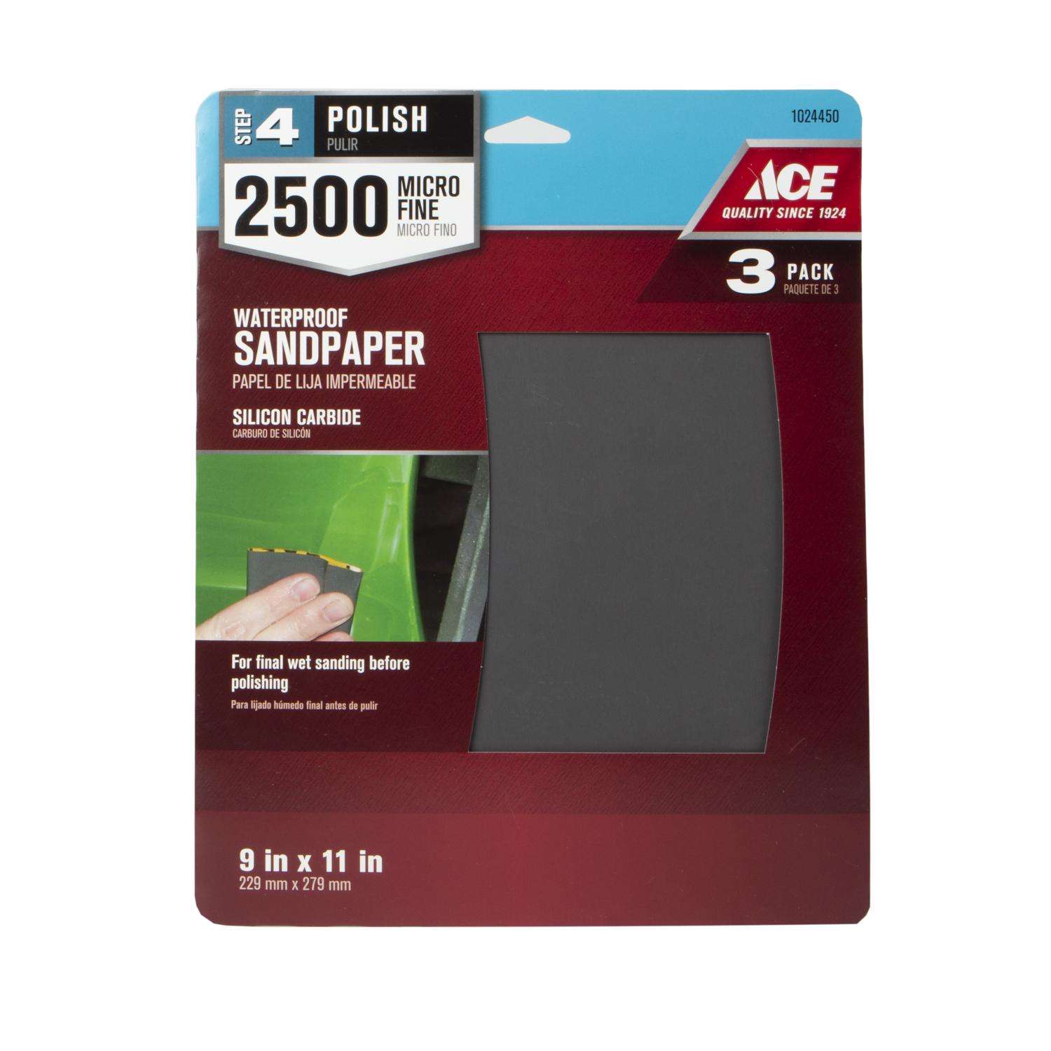 Ace 11 in. L X 9 in. W 2500 Grit Silicon Carbide Waterproof Sandpaper 3