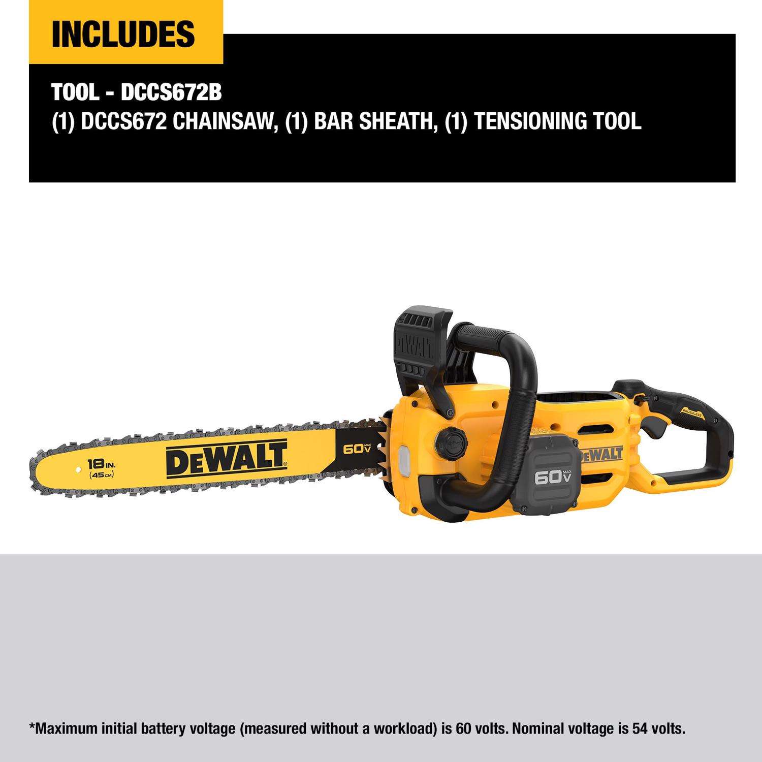 DeWalt DCCS672B 18 in. 40.9 cc 60 V Battery Chainsaw Tool Only