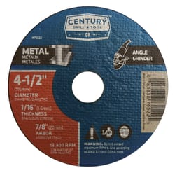 Century Drill & Tool 4-1/2 in. D X 7/8 in. Aluminum Oxide Metal Cutting Wheel 1 pc