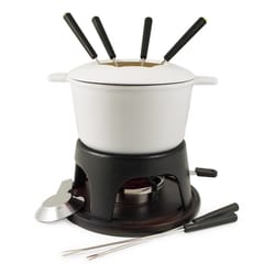 Matte Swissmar Sierra White 1.6 qt Cast Iron Fondue Set