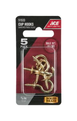 Ace Small Polished Brass Green Brass 1.25 in. L Cup Hook 10 lb 5 pk