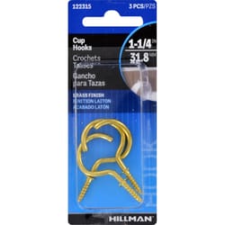 HILLMAN Brass-Plated Gold Cup/Picture Hook 1 lb 3 pk