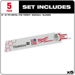 Milwaukee The Torch 6 in. Bi-Metal Reciprocating Saw Blade 10 TPI 5 pk