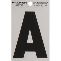 Hillman 3 in. Reflective Black Vinyl Self-Adhesive Letter A 1 pc