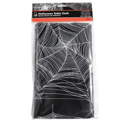 Chef Craft Black/White Halloween Spiderweb Plastic Disposable Tablecloth 108 in. L X 52 in. W