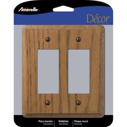 Amerelle Contemporary Medium Brown 2 gang Oak Wood Decorator Wall Plate 1 pk