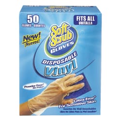 Soft Scrub Vinyl Disposable Gloves One Size Fits Most Clear Powder Free 50 pk