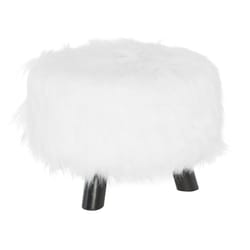 Linon Home Decor White Faux Fur Ottoman