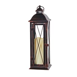 Smart Living 16 in. Glass/Metal Siena LED Candle Lantern Bronze