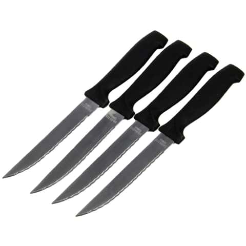 STEAK KNIFE 4PC BLACK PLASTIC HANDLE PER SET (by 2 sets) 