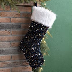 Glitzhome Navy Blue/White Sequin Christmas Stocking 0.59 in.