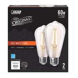 Feit ST19 E26 (Medium) Filament LED Bulb Soft White 60 Watt Equivalence 2 pk