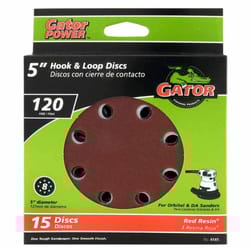 Gator 5 in. Aluminum Oxide Hook and Loop Sanding Disc 120 Grit Fine 15 pk