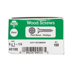HILLMAN No. 9 X 1-1/4 in. L Phillips Zinc-Plated Coarse Wood Screws 100 pk